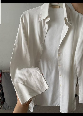 Düğmeli Beyaz Pamuklu Kadın Gömlek - Görsel 6