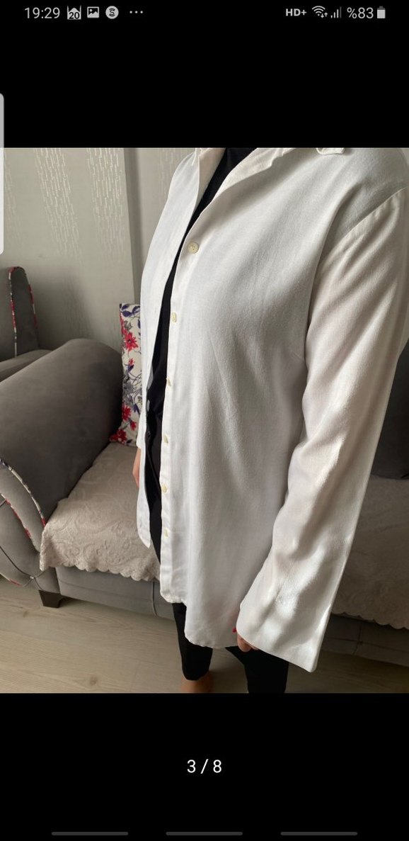 Düğmeli Beyaz Pamuklu Kadın Gömlek - Görsel 3