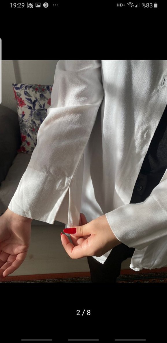 Düğmeli Beyaz Pamuklu Kadın Gömlek - Görsel 2