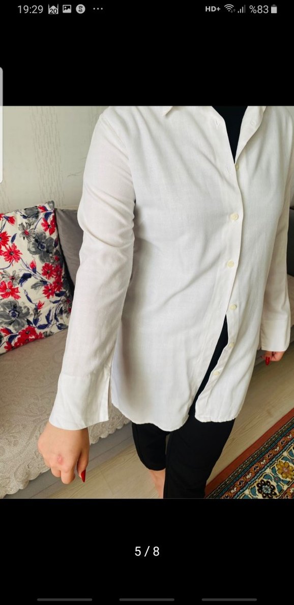 Düğmeli Beyaz Pamuklu Kadın Gömlek - Görsel 4