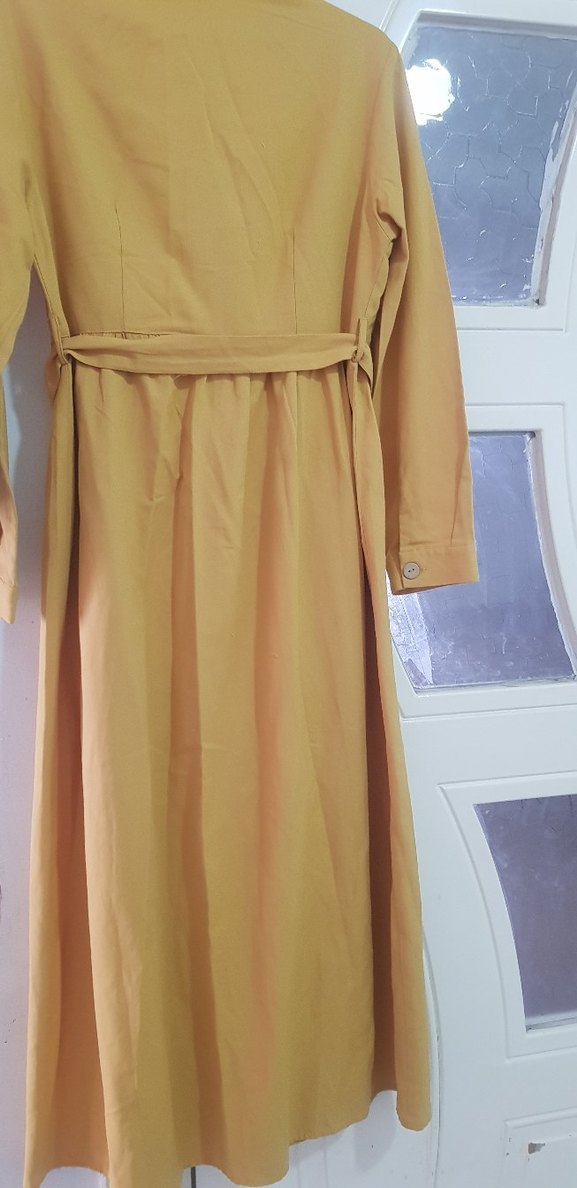 hardal Sarısı  Düğmeli Kadın Uzun Elbise - Görsel 2