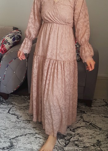 Bej Bohem Uzun Kollu Kadın Elbise - Görsel 5