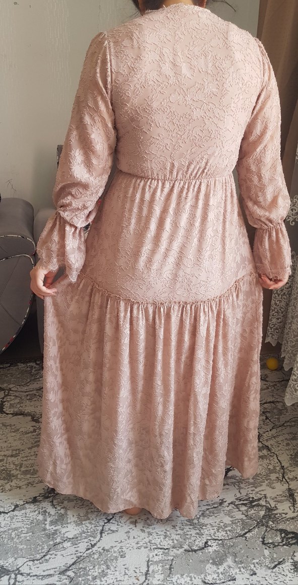 Bej Bohem Uzun Kollu Kadın Elbise - Görsel 4