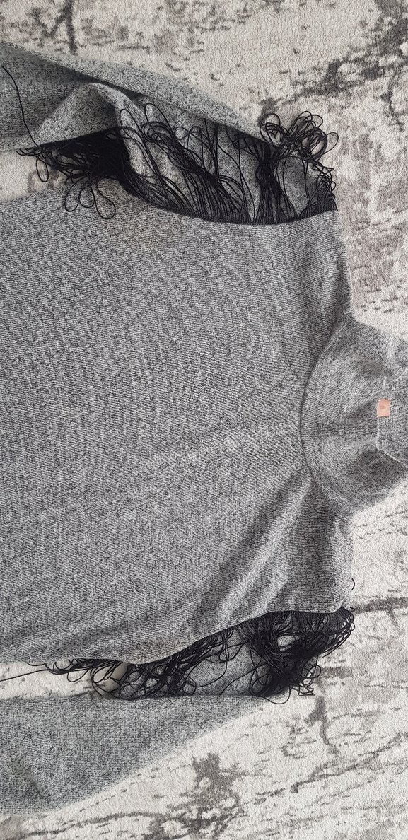 Gri Boğazlı  pamuk veTrikolu Bluz - Görsel 2