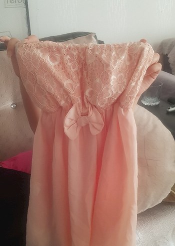 Dantel Detaylı şifon  Pudra Pembe Straplez üst - Görsel 7