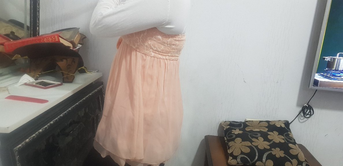 Dantel Detaylı şifon  Pudra Pembe Straplez üst - Görsel 3