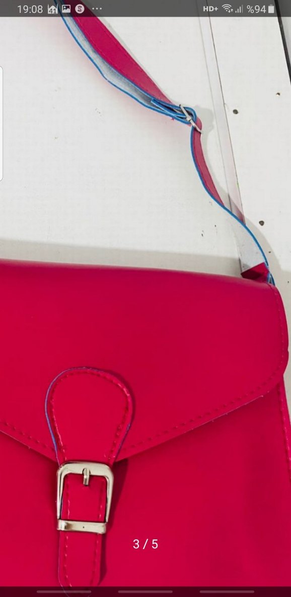 Pembe Deri Tokalı Kadın Çantası - Görsel 3