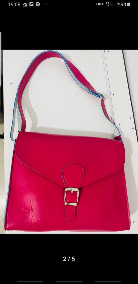 Pembe Deri Tokalı Kadın Çantası - Görsel 2
