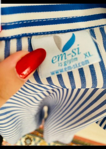 Mavi Çizgili Pamuklu Kadın Gömlek - Görsel 8