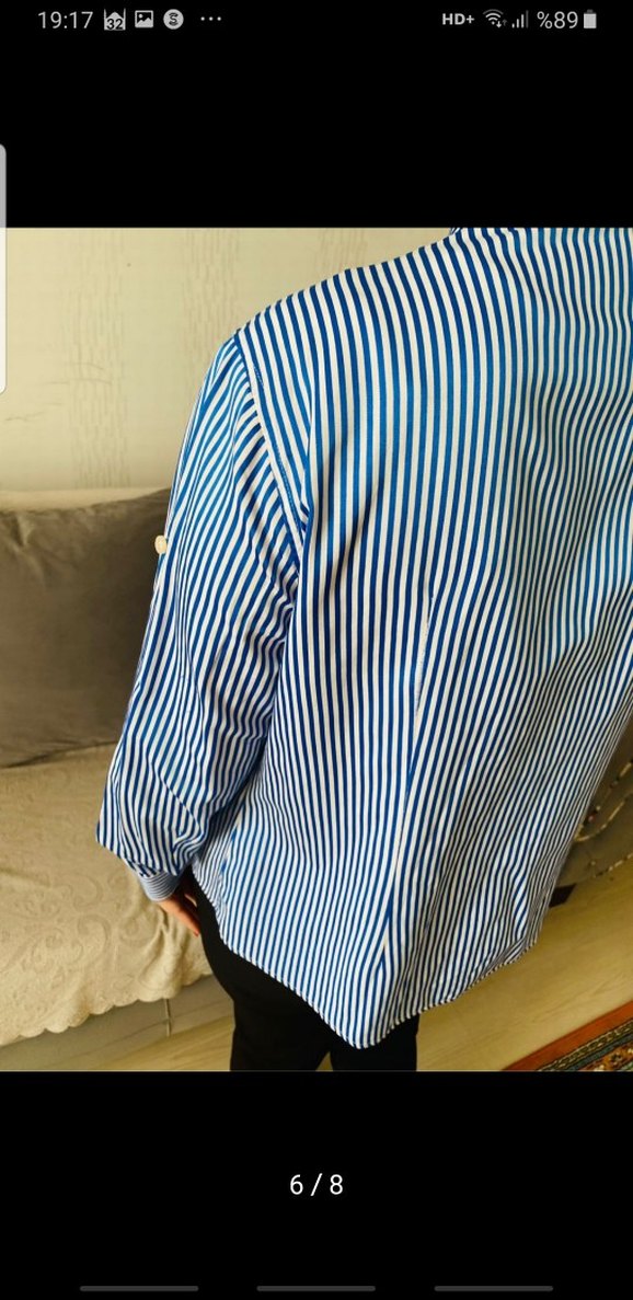 Mavi Çizgili Pamuklu Kadın Gömlek - Görsel 5