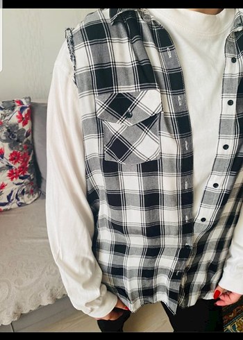 Kareli Pamuklu Kadın yelek Gömlek - Görsel 5