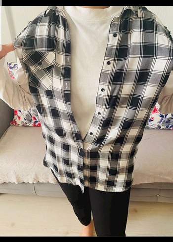 Kareli Pamuklu Kadın yelek Gömlek - Görsel 6