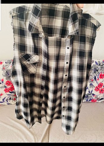 Kareli Pamuklu Kadın yelek Gömlek - Görsel 7