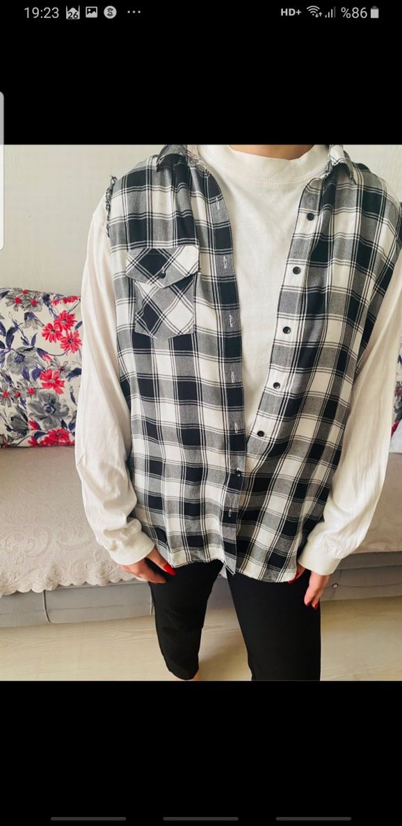 Kareli Pamuklu Kadın yelek Gömlek - Görsel 2