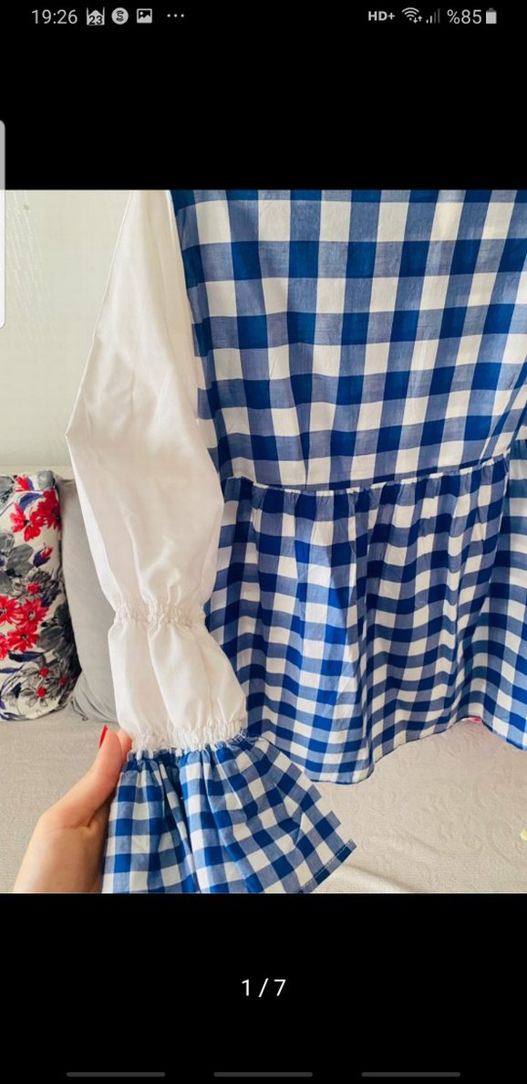 Kızlar için Mavi Kareli Pamuklu Bluz - Görsel 2