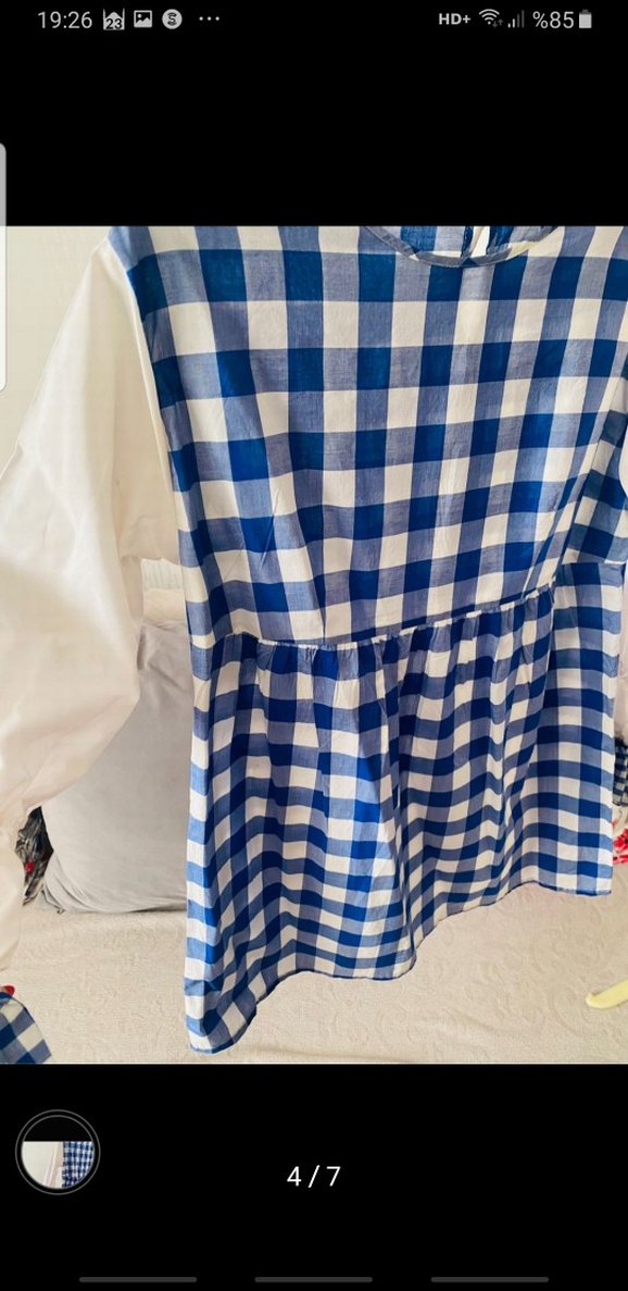 Kızlar için Mavi Kareli Pamuklu Bluz - Görsel 3