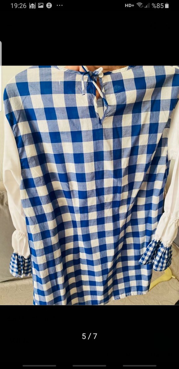 Kızlar için Mavi Kareli Pamuklu Bluz - Görsel 4