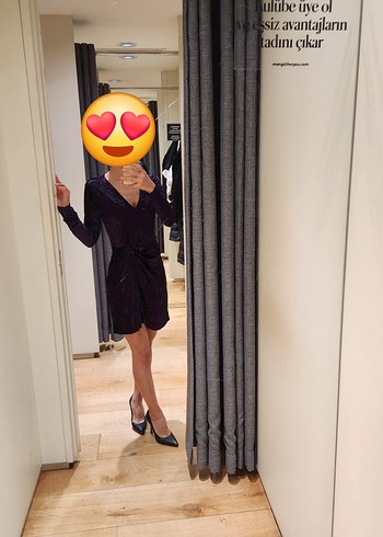 Mango Parlak Mor İnce Kadife Mini Elbise - Görsel 2