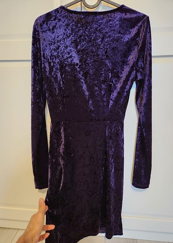 Mango Parlak Mor İnce Kadife Mini Elbise - Görsel 9