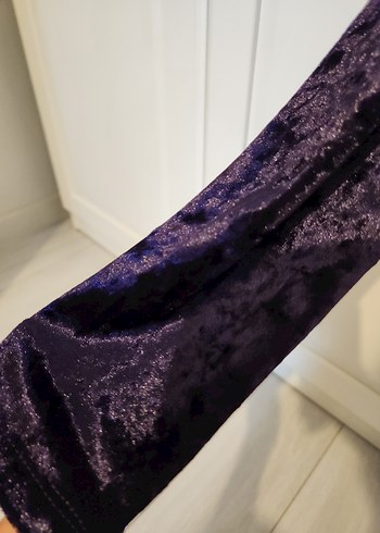 Mango Parlak Mor İnce Kadife Mini Elbise - Görsel 8