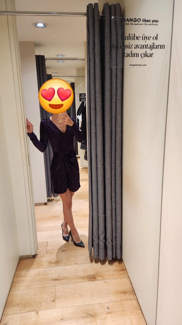 Mango Parlak Mor İnce Kadife Mini Elbise - Görsel 2