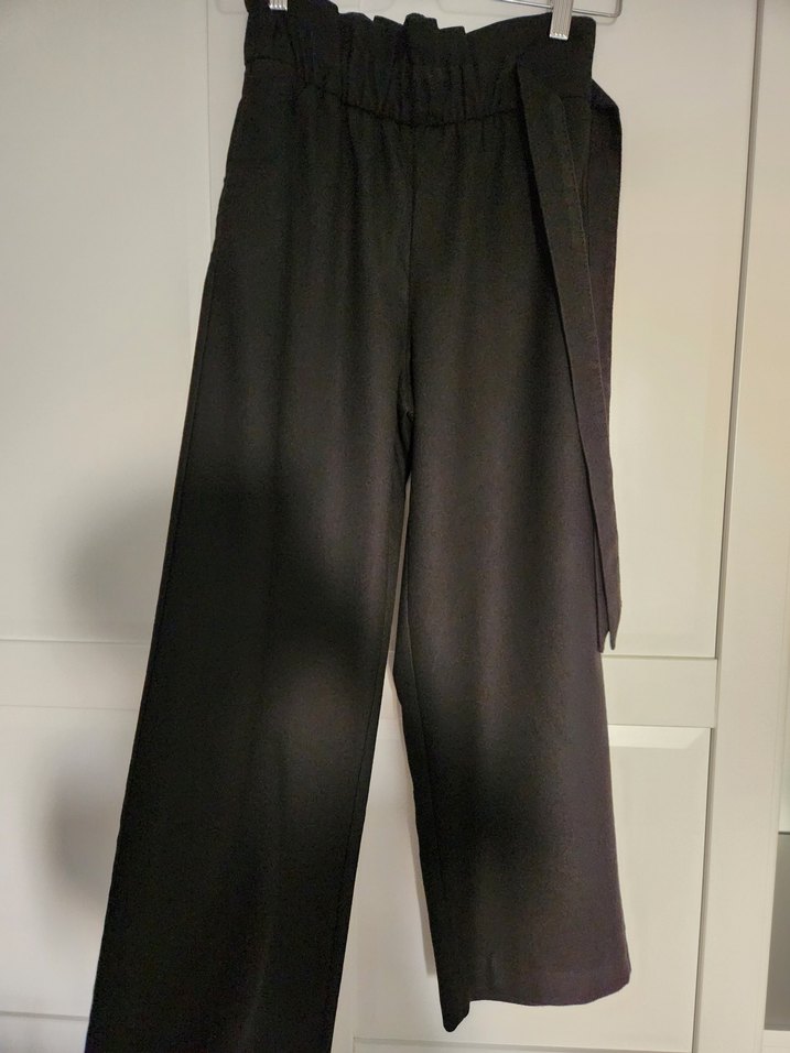 Siyah Kemerli Salaş Yüksek Bel Kumaş Pantolon - Görsel 3