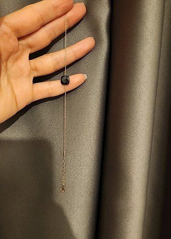 Hayalet Gold Zincir Detaylı Siyah Tek Taşlı Bileklik - Görsel 6