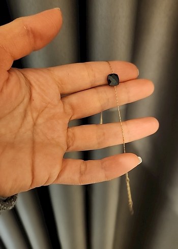 Hayalet Gold Zincir Detaylı Siyah Tek Taşlı Bileklik - Görsel 5