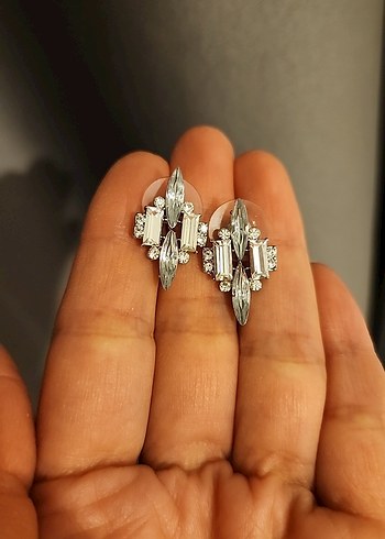 Gümüş Rengi Taşlı Küpe - Görsel 6