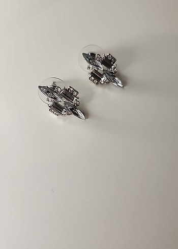 Gümüş Rengi Taşlı Küpe - Görsel 2