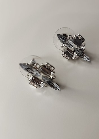 Gümüş Rengi Taşlı Küpe - Görsel 4