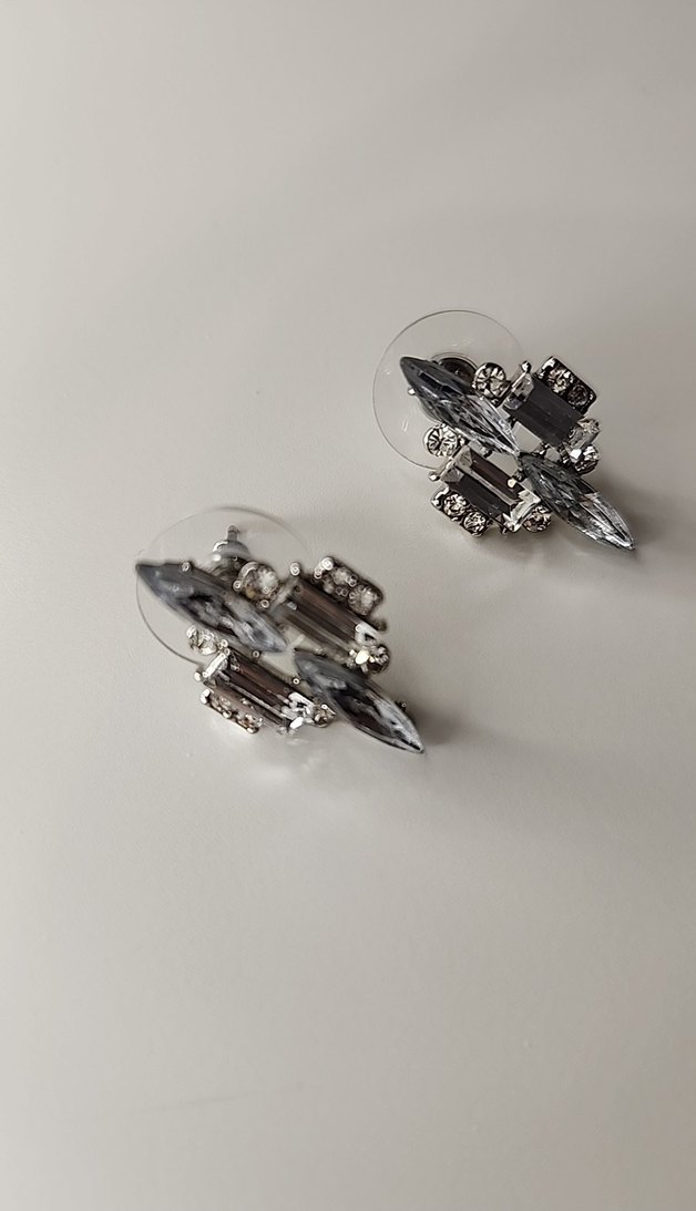 Gümüş Rengi Taşlı Küpe - Görsel 4