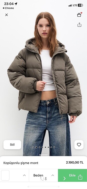 Pull&bear haki şişme mont