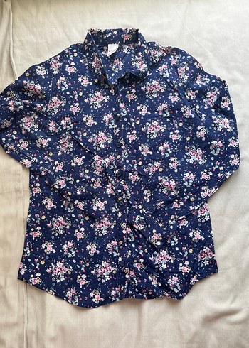 Mavi Çiçek Desenli Pamuk Gömlek - Görsel 2