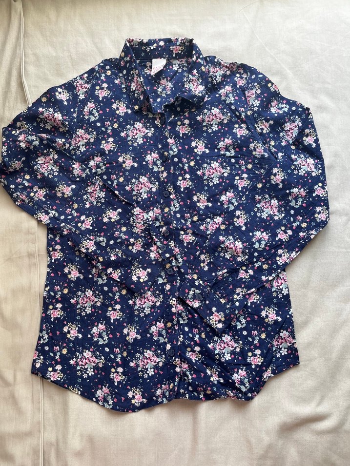 Mavi Çiçek Desenli Pamuk Gömlek - Görsel 2