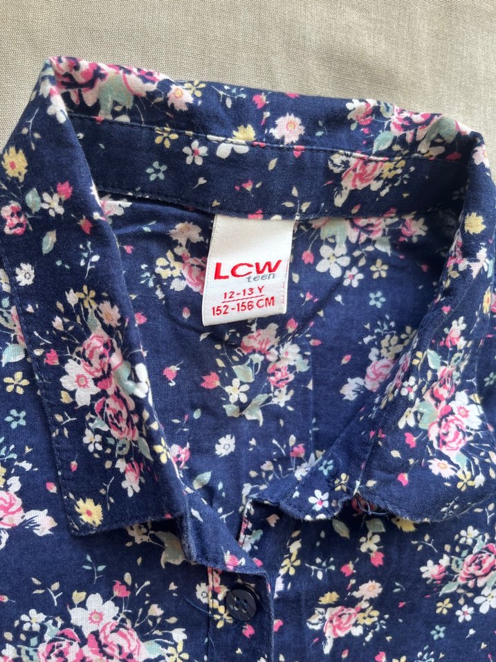 Mavi Çiçek Desenli Pamuk Gömlek - Görsel 3