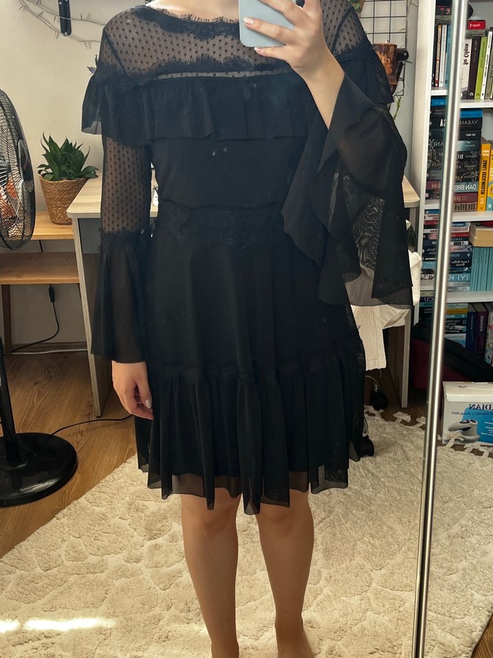 Uzun Kollu Siyah  Elbise - Görsel 5