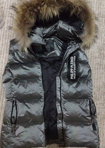 Gri Kürklü Kadın Kolsuz Kışlık Mont - Görsel 2