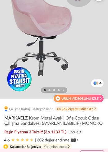 Markaelz Ayarlanabilir Pembe Çocuk Çalışma Sandalyesi