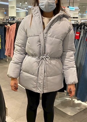 s Beden Gri/Açık Mavi Kapüşonlu Puff Mont