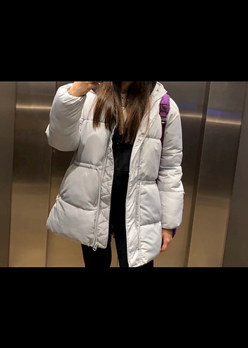 H&M Gri/Açık Mavi Kapüşonlu Puff Mont
