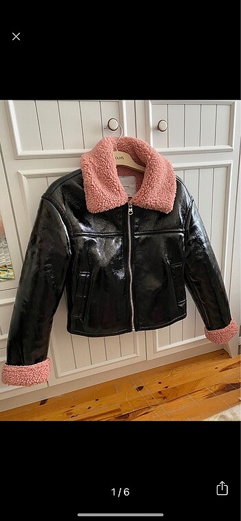 Bershka siyah pembe kürklü ceket