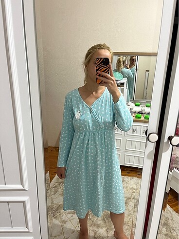 m Beden mavi Renk Hanile lohusa gecelik pijama elbise