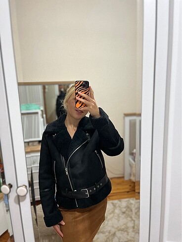s Beden Stradivarius siyah biker mont