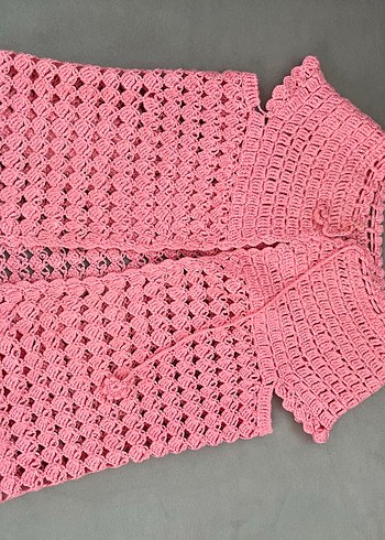 24-36 Ay Beden pembe Renk Kız Çocuk Pembe Örgü Kolsuz Hırka