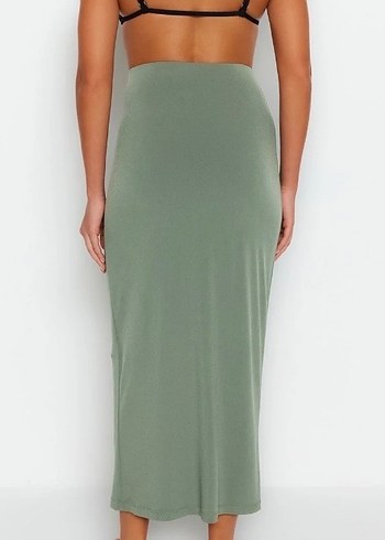 Drapeli Uzun Haki Kadın Etek - Görsel 3