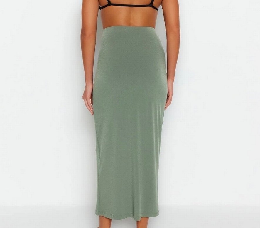 Drapeli Uzun Haki Kadın Etek - Görsel 3