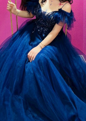 Nakışlı ve Boncuk İşlemeli Lacivert Uzun Abiye - Görsel 3