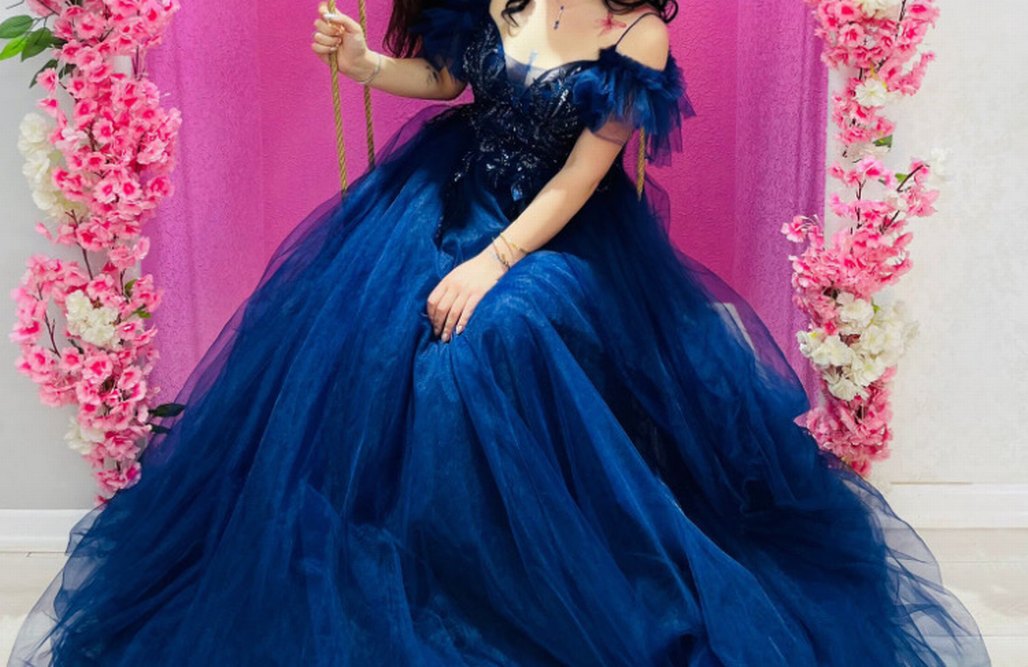 Nakışlı ve Boncuk İşlemeli Lacivert Uzun Abiye - Görsel 3