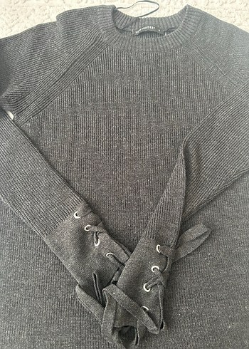 Gri Uzun Kollu Triko Kadın Elbise - Görsel 2